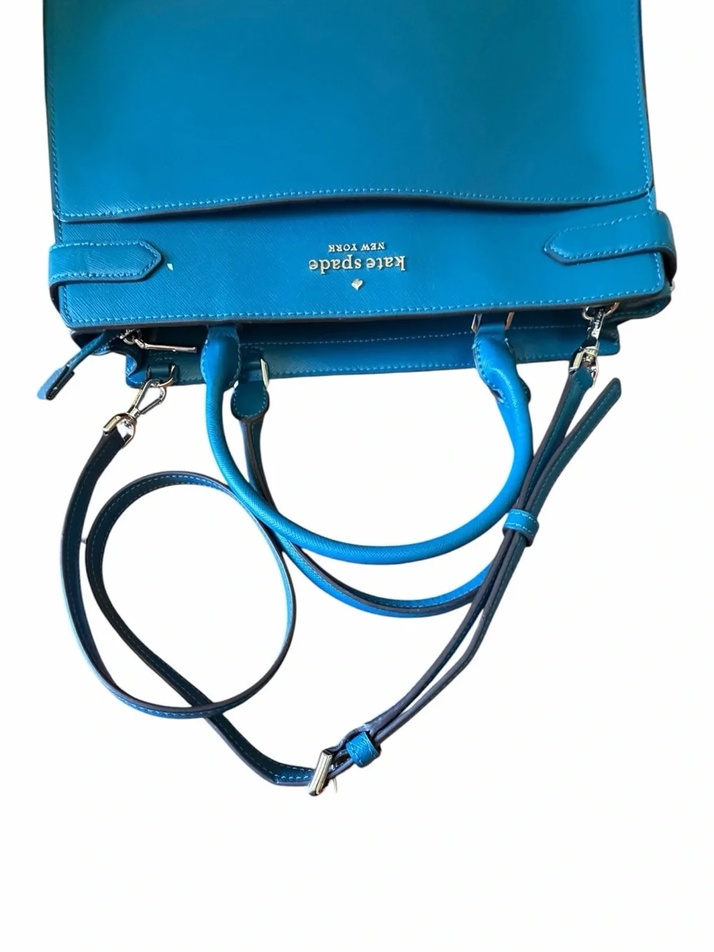 Kate Spade Staci Medium Satchel Dark Peacock Saffiano Leather Crossbody Bag